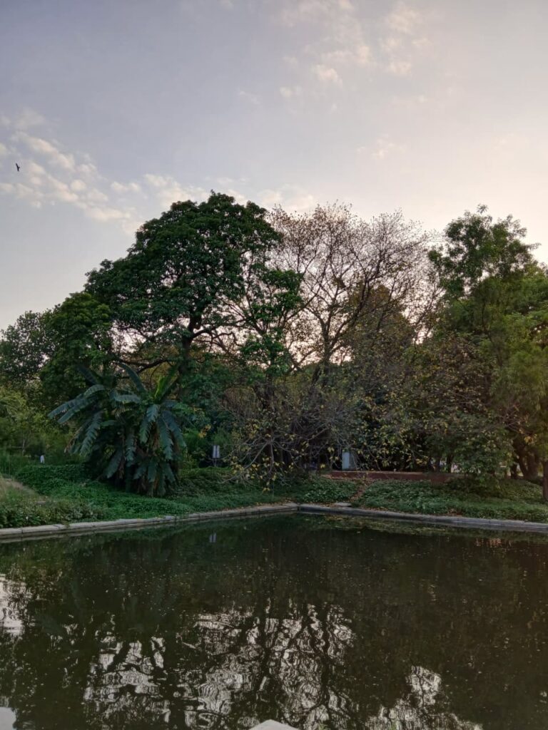 A cool picnic spot next to a pond at Sunder Nursery, Delhi.